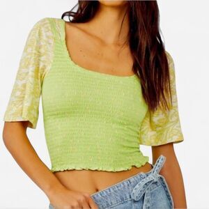 Free People Marigold Smocked Crop Top – Boho Festival Fairy (S)